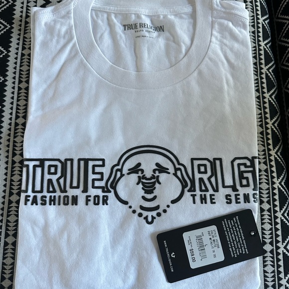 Shine Bright w/ TRUE RELIGION Short Sleeve Puff Metallic Logo Tee men's ! - Picture 4 of 5